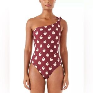 Kate Spade NWT Apple Toss Bunny Tie One Shoulder One-Piece Swimsuit Size M